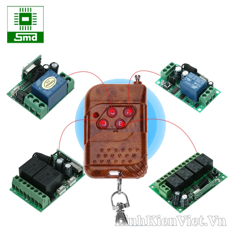 Tay điều khiển RF từ xa 4 nút 433 315 Mhz vỏ giả gỗ có nắp che, remote 433mhz, 315mhz điều khiển thiết bị không dây