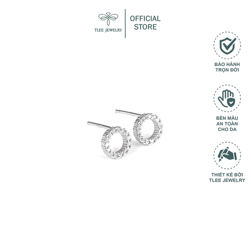 Khuyên tai bạc nữ TLEE hình tròn nạm đá xinh xắn TleeJewelry B0150