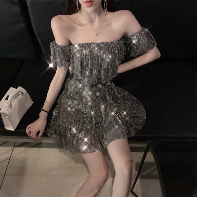 Order ❤️ Váy bling bling dáng trễ vai