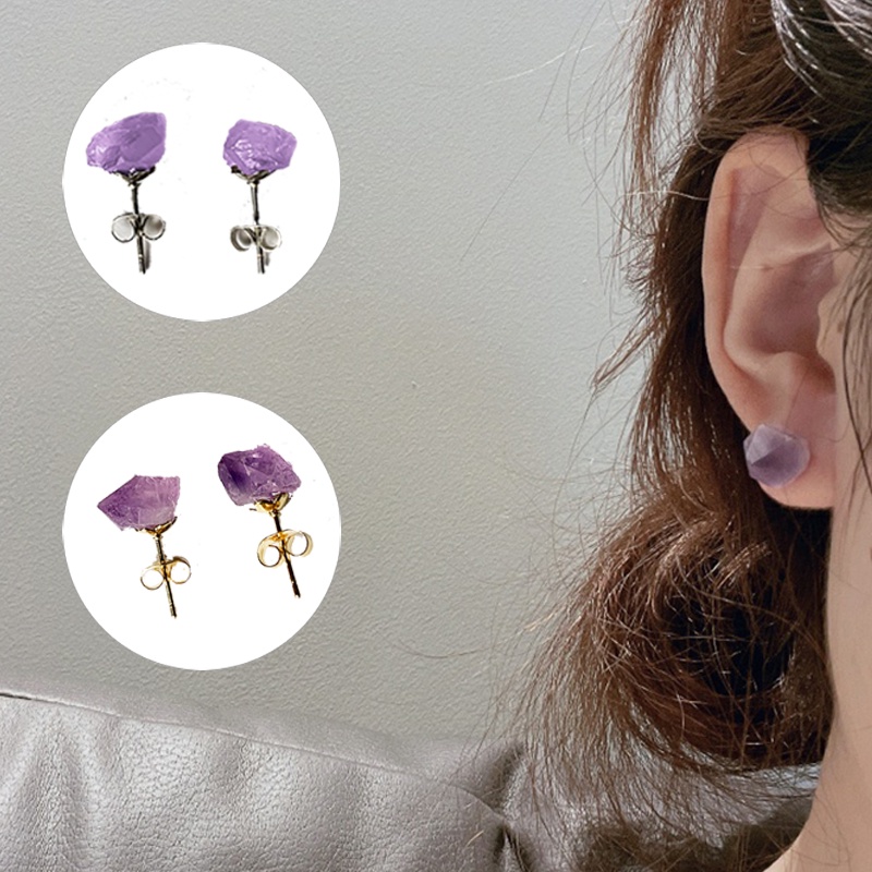 Khuyên Tai Đính Đá Thạch Anh Tím Đơn Giản Thời Trang