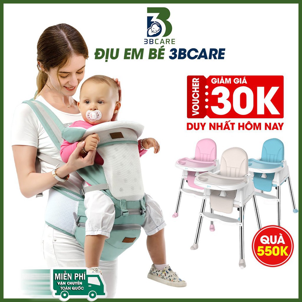 (Tặng bộ ga gối 375k) Địu em bé 3BCARE CB1, có thể địu cho bé 0-36 tháng an toàn 13 tư thế, bảo hành 3 năm Xịn