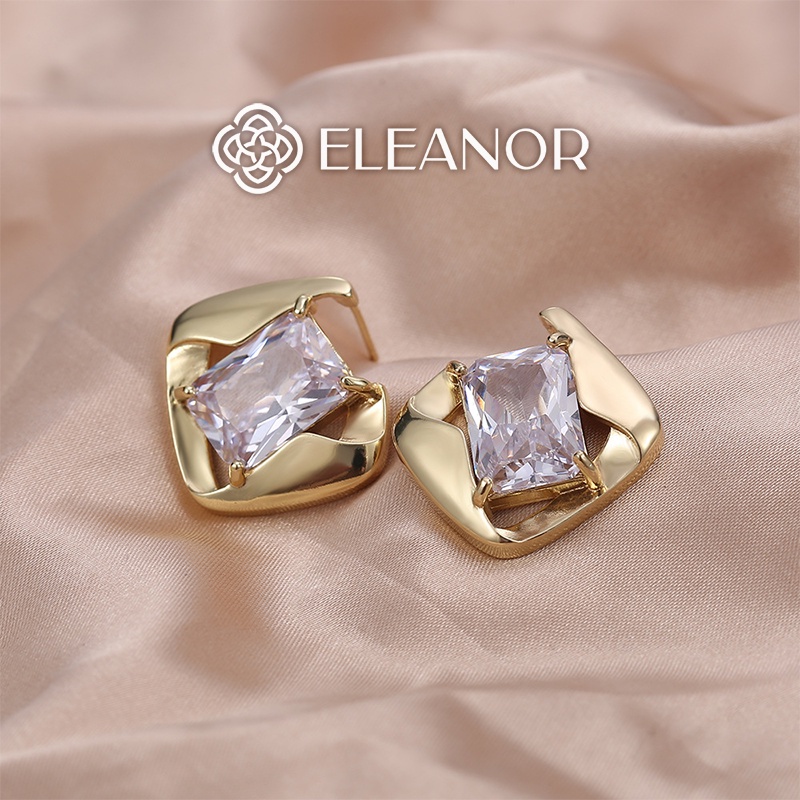 Bông tai nữ chuôi bạc 925 Eleanor Accessories phụ kiện trang sức đính đá hình vuông thời trang