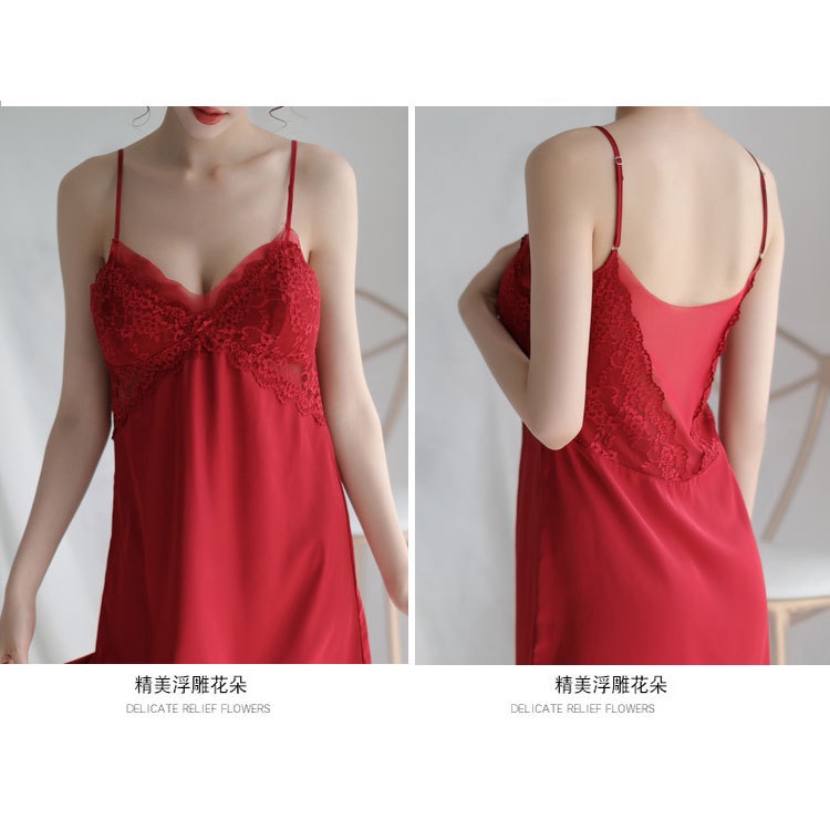 Váy ngủ sexy quyến rũ lụa pha ren kèm đệm ngực đầm ngủ 2 dây E1263