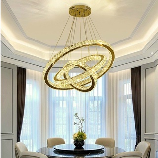 Đèn thả pha lê bản dày chuẩn 5cm 3 vòng sang trọng kiểu dáng Bắc Âu hiện đại 3 chế độ ánh sáng (ảnh và video thực tế)