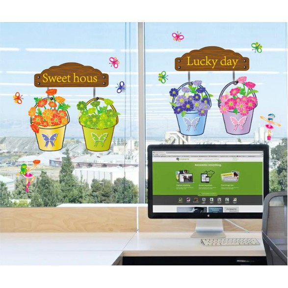 Decal trang trí tường bốn chậu hoa xinh