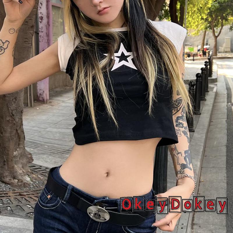 Áo Thun Crop Top Tay Ngắn In Hình Ngôi Sao Phong Cách Harajuku Cổ Điển Y2K