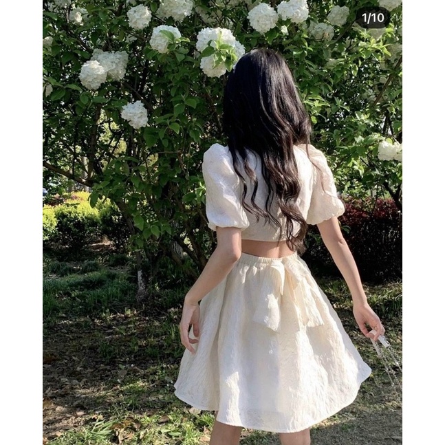 ĐẦM BABYDOLL HOA NỔI HỞ NƠ LƯNG
