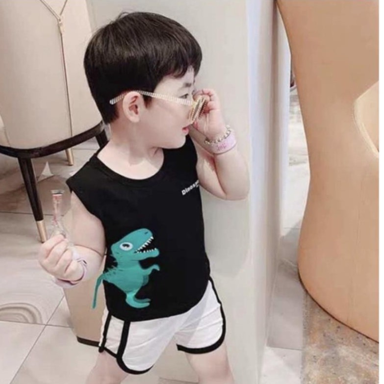 Bộ Ba Lỗ In Hình Khủng Long dinosour Đáng Yêu Cho Bé Trai 8-18kg