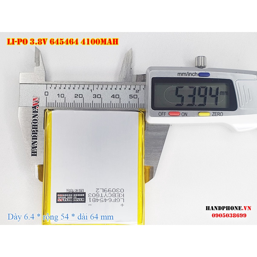 Pin Li-Po 3.8V 4100mAh 645464  cho Điện Thoại, Laptop, loa Bluetooth, định vị GPS, máy nghe nhạc