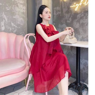 [ CAO CẤP] Đầm bầu babydoll dự tiệc phối nơ tầng, Váy bầu cao cấp