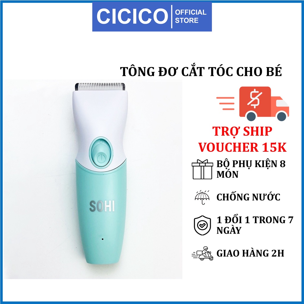 Tông đơ cắt tóc cho bé Sohi sạc pin có dây rời, tông đơ cắt tóc cho trẻ em chống ồn, tặng bộ phụ kiện và áo mưa cắt tóc.