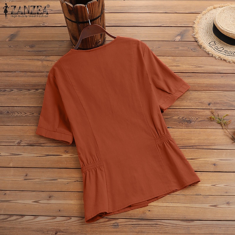 Áo sơ mi Zanzea ngắn tay cổ chữ v dáng rộng phong cách thời trang dành cho nữ
