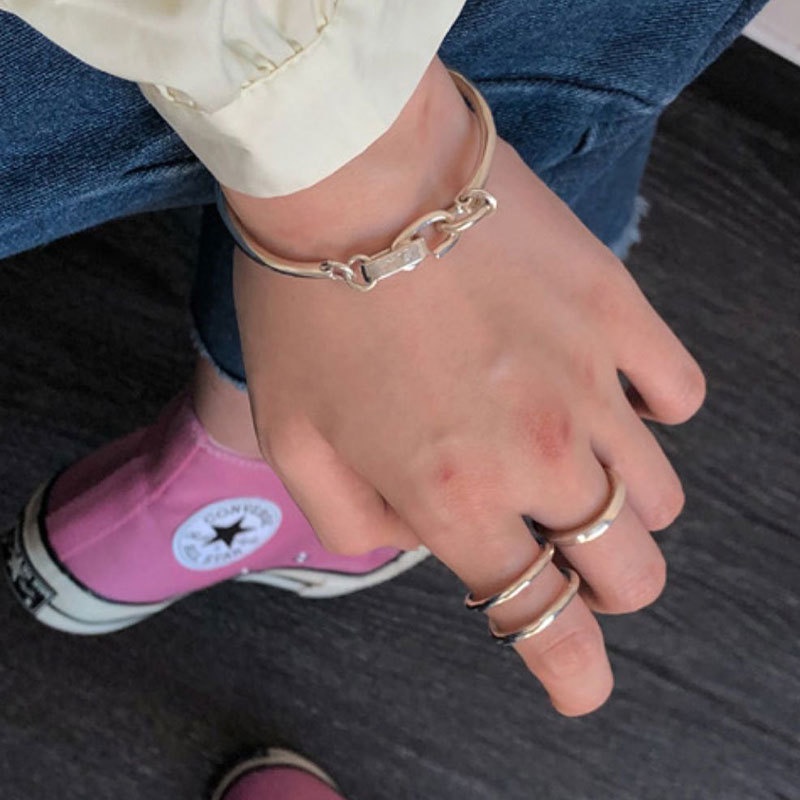 Vòng Tay Bạc Dạng Móc Khóa Màu Sắc Đơn Giản Phong Cách Punk Thời Trang Cho Nữ