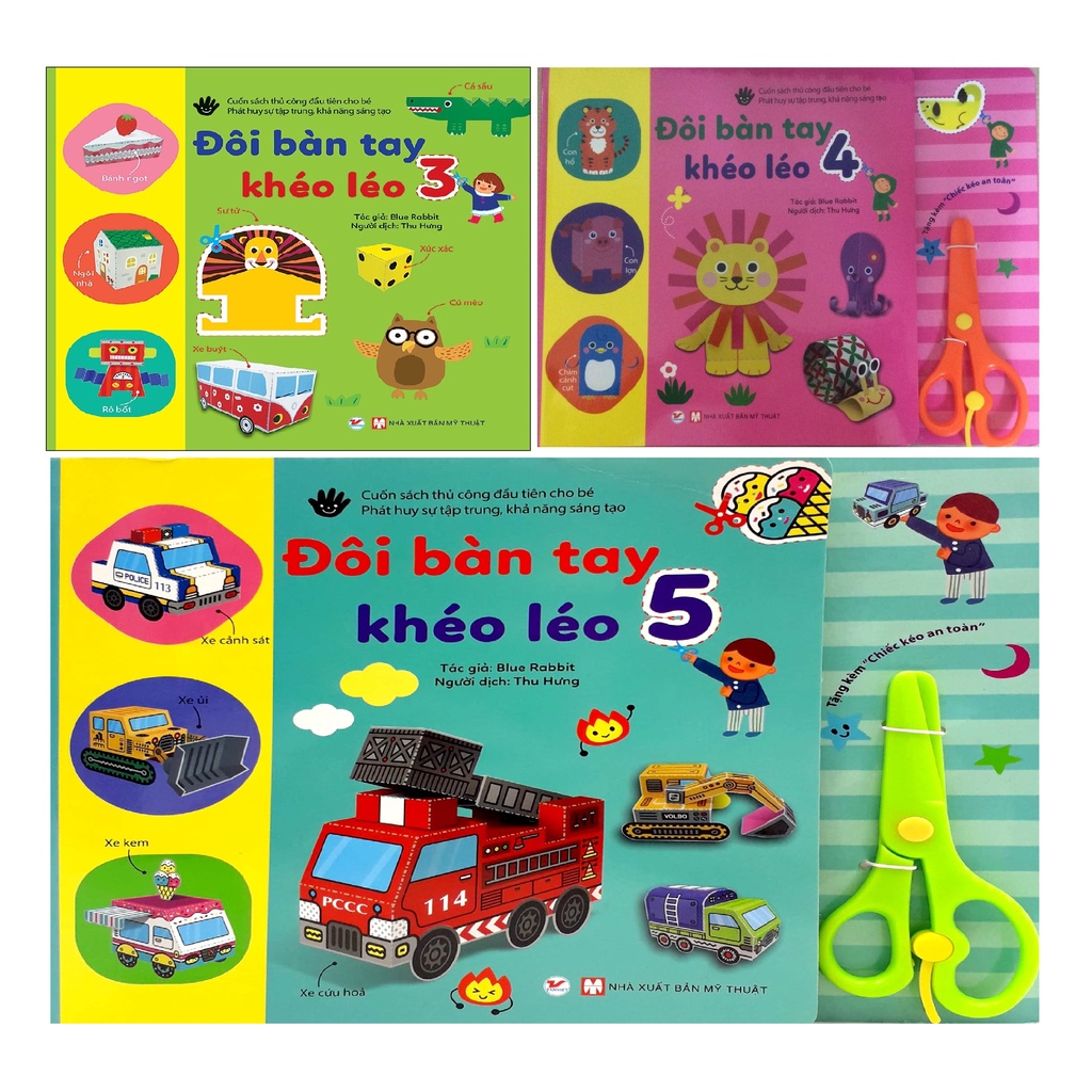 Sách - Bộ Đôi Bàn Tay Khéo Léo Tập 3 + tập 4+ tập 5 - Cuốn Sách Thủ Công Đầu Tiên Cho Bé - Tặng Kèm Chiếc Kéo An Toàn