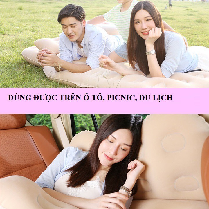 Nệm hơi, giường hơi đệm hơi ô tô vải nhung dùng cho em bé, thích hợp đi picnic, du lịch ô tô