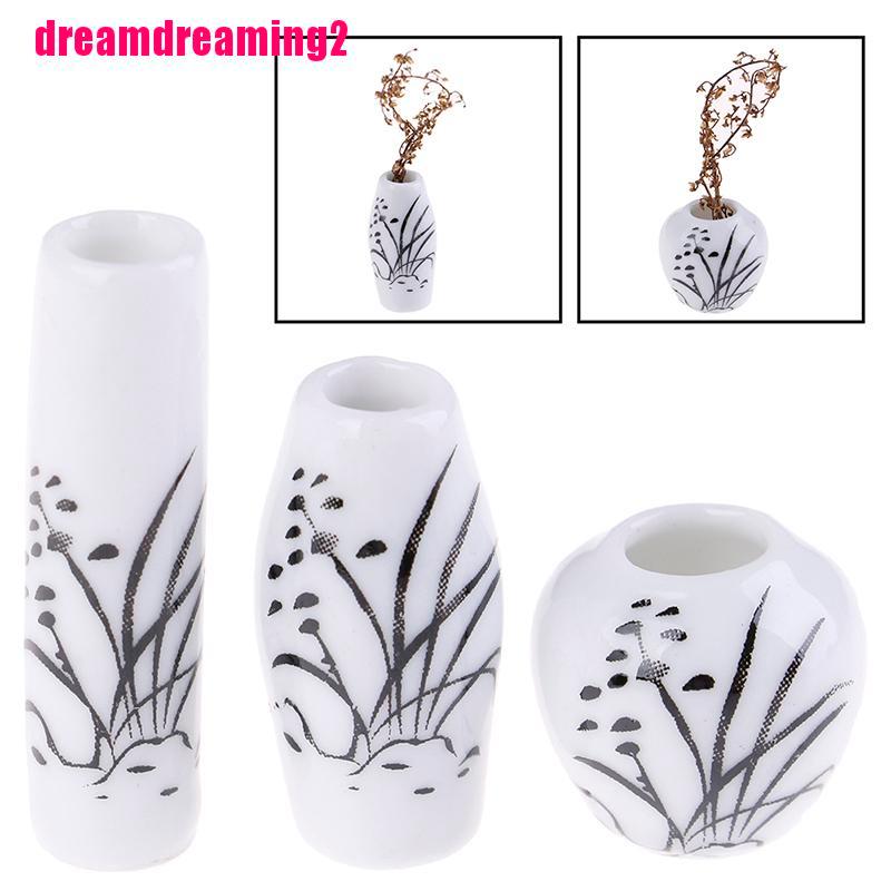 Bộ 3 Bình Hoa Sứ Tỉ Lệ 1: 1 Dùng Trang Trí Nhà Búp Bê
