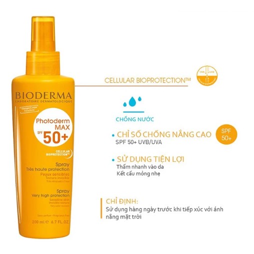 Kem Chống Nắng Dạng Xịt Bảo Vệ Da Tối Ưu Bioderma Photoderm Max Spray SPF 50+ 200ml