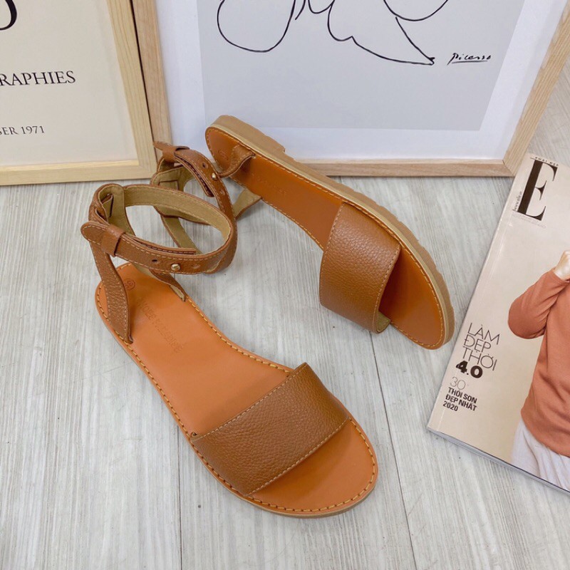 Sandal nữ quai hậu bản ngang khóa đinh cao cổ