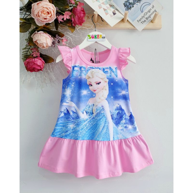 Váy Đầm thun Bé Gái công chúa Elsa Frozen mùa hè Mềm Mát size 1-8