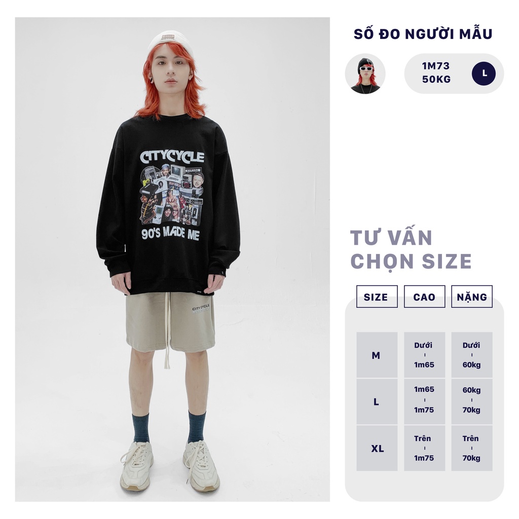 Áo sweater 1990s City Cycle nỉ da cá cotton form rộng oversize unisex Local Brand