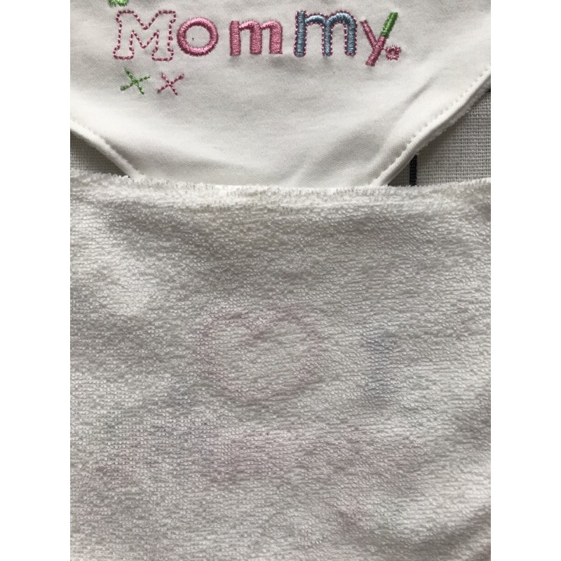 Yếm tam giác kute thêu chữ i love mommy 2 lớp có cúc bấm