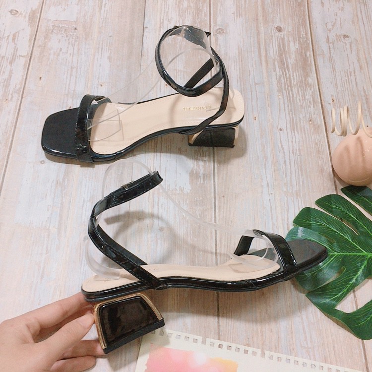 Giày sandal nữ quai mảnh da bóng Gót Bọc Kim siêu sang 4cm đi êm chân - Hàng loại 1