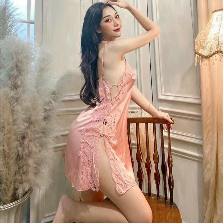 Váy Ngủ Sexy, Đầm Ngủ Nữ Đan Dây Hông Cực Sexy Chất Satin Dưới 70kg