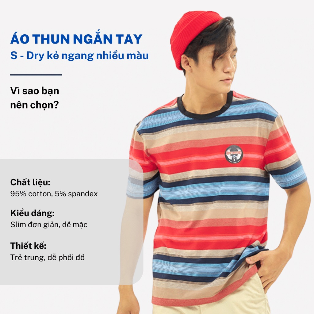 Áo thun ngắn cộc tay nam CIZA cổ tròn vải cotton hoạ tiết kẻ ngang độc đáo form slim size S M L XL ATNS19