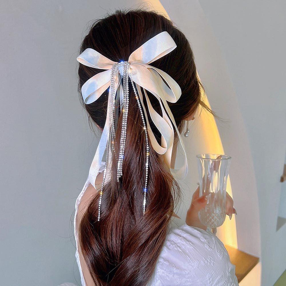 Kẹp Tóc Nơ Tua Rua Dáng Đứng Đính Đá Zircon Nhiều Màu Phong Cách Hàn Quốc Cổ Điển Thời Trang Cho Nữ