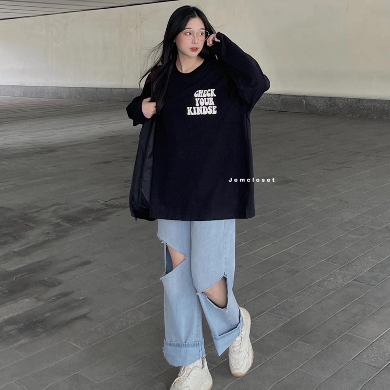 Áo nỉ cổ tròn CHECK REALLY in 2 mặt TTA877