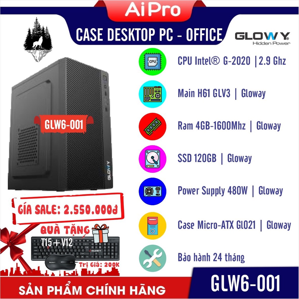[Tặng bộ phím chuột] Bộ máy tính Thương Hiệu Việt Nam Gloway - Dạy, học online và giải trí - Bảo Hành 24 Tháng