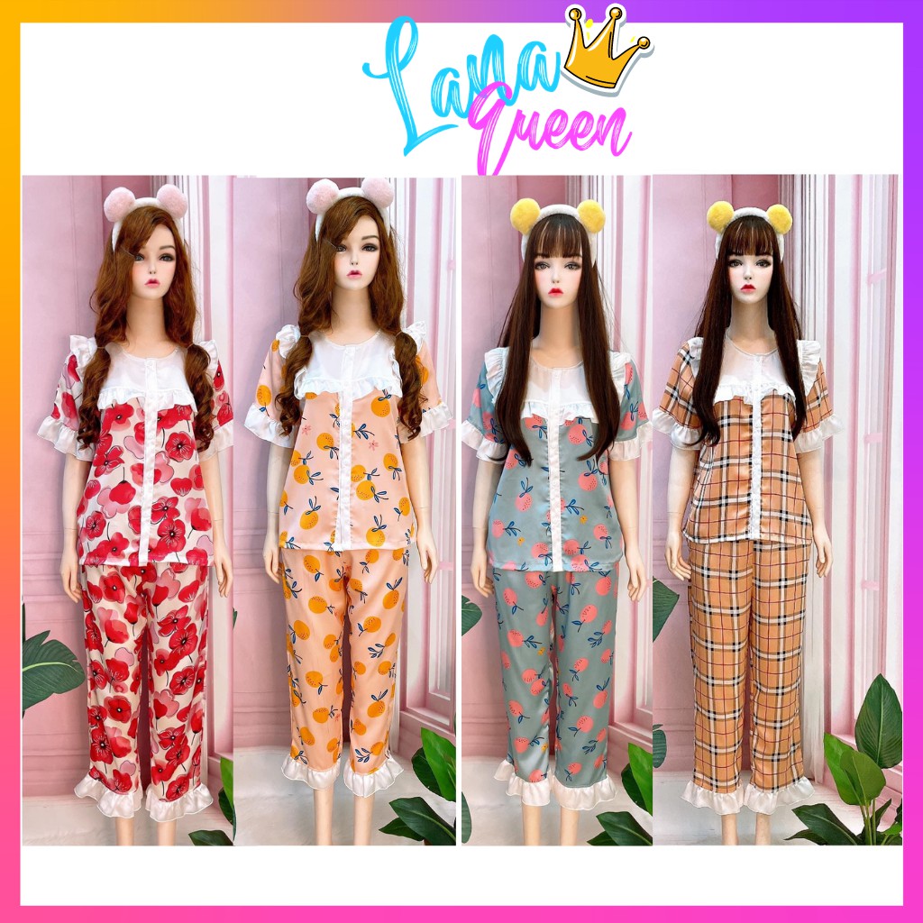 Bộ ngủ lụa nữ pijama tay ngắn quần dài  đồ bộ mặc nhà pizama, pyjama chất satin cao cấp  - TNQD01 LANA QUEEN