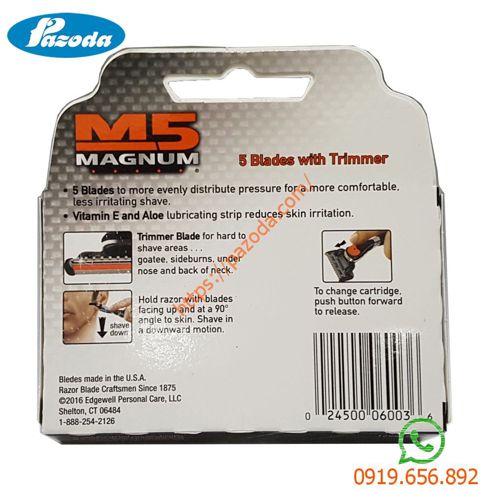 Hộp 4 lưỡi dao cạo râu M5 magnum (đầu cạo 5 lưỡi kép) - Hàng nhập khẩu Mỹ