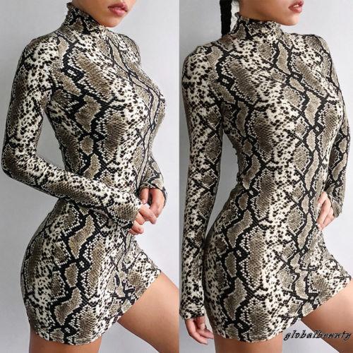 Đầm ôm tay dài in họa tiết da rắn gợi cảm cho nữ