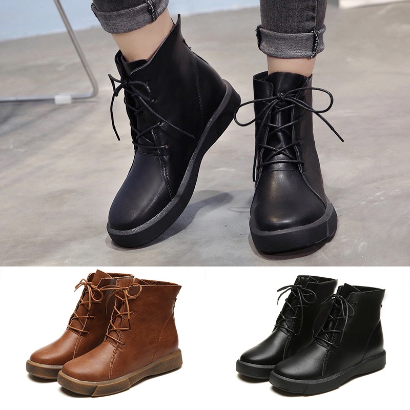 Womens Cool Short Punk Martin Boots Lace-up Military Combat Flat Shoes Fashion