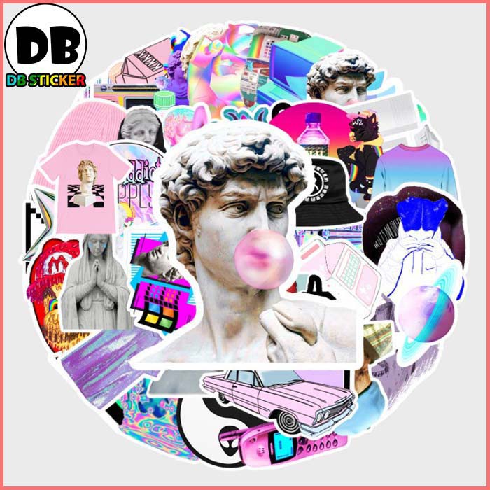 [Set 50 Cái] Sticker phong cách trìu tượng dán trang trí mũ bảo hiểm, vali, máy tính laptop - DB.030