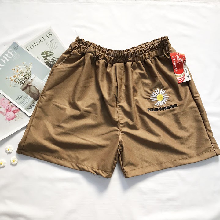 Quần đùi sọt (short) nữ  freesize từ 45kg-53kg vải kate mềm thêu hoa cúc - QU22
