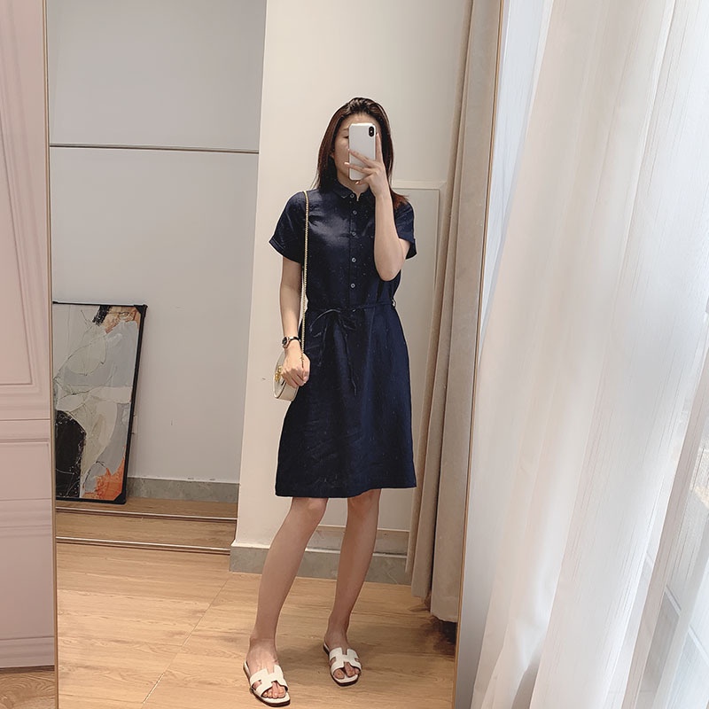Váy sơ mi nữ dáng dài, váy đũi form suông công sở, kèm dây buộc eo (ảnh thật)