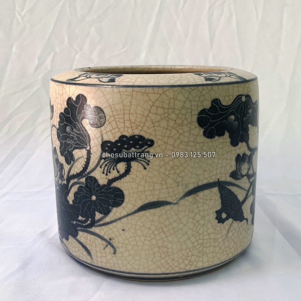 - Bát hương men rạn trơn hoa sen