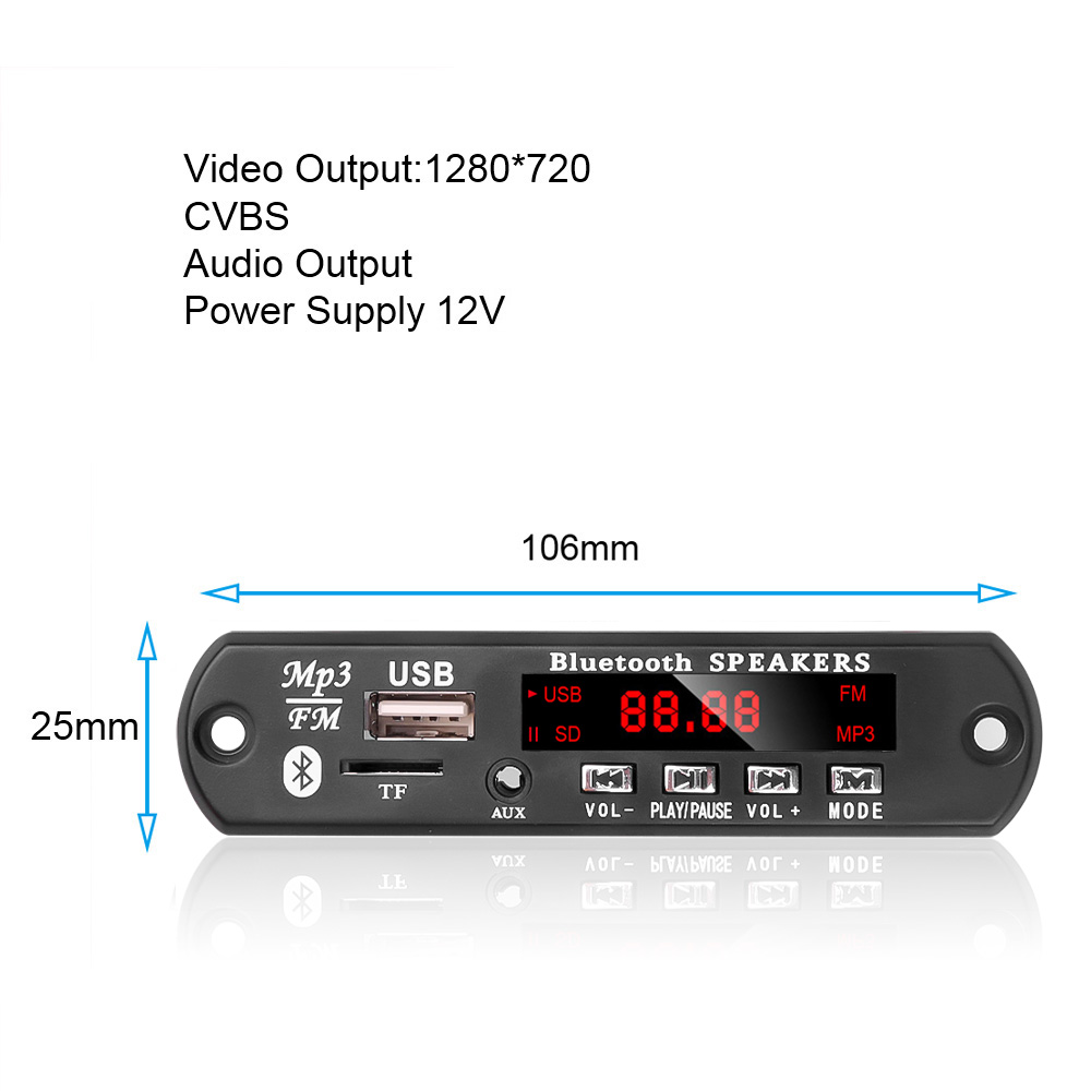 Wireless Decoding Board DC 5V 12V Bluetooth 5.0 MP3 Player Color Screen Module Car Kit USB Radio TF FM With Remote Control