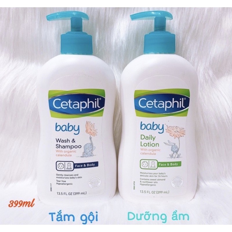 SỮA TẮM GỘI TOÀN THÂN CETAPHIL BABY WASH &amp; SHAMPOO VÀ DƯỠNG ẨM DAILY LOTION MẪU MỚI 399ml