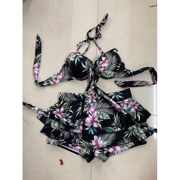 Đồ bơi nữ áo tắm nâng ngực chéo dây sang chảnh- Bikini đi biển 2 mảnh váy 2 tầng kín đáo- shopnabi VAY2TANG_NGUCCHEODAY