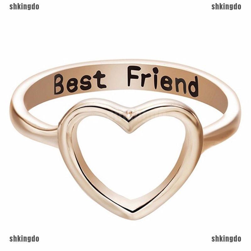 Nhẫn khắc chữ Best friend mặt hình trái tim độc đáo