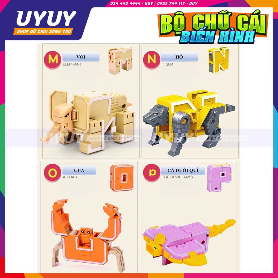 XinleXin Robot Biến Hình Full 26 Chữ Cái - Mỗi Chữ Là Một Con Vật Giúp Bé Vui Chơi Học Tập