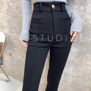 Quần legging lưng cao co giãn màu đen thời trang trẻ trung