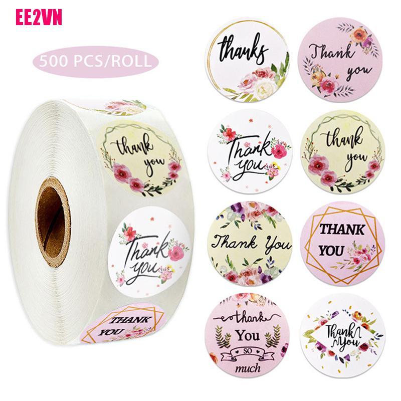 Cuộn 500 miếng dán tròn in chữ Thank You nhiều mẫu
