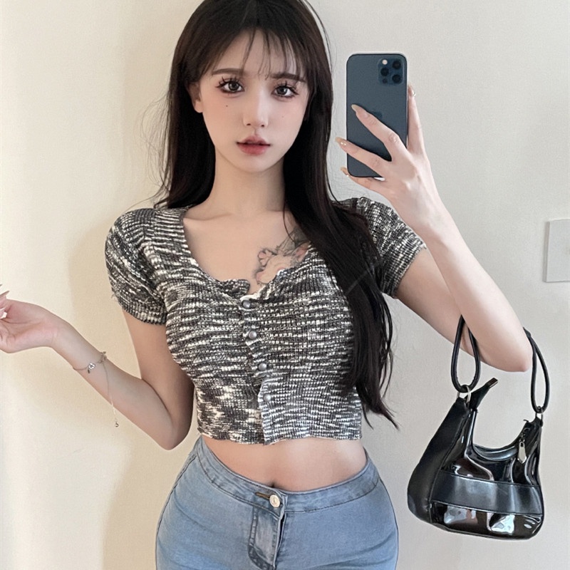 Áo Thun Tay Ngắn Cổ Vuông Dáng Ôm Thời Trang Dành Cho Nữ