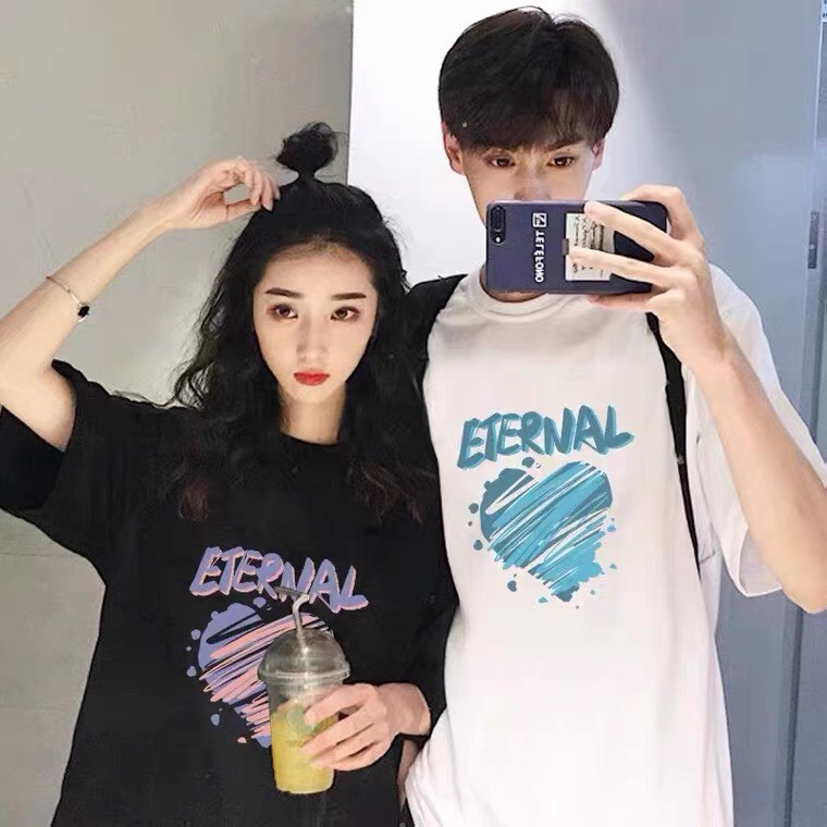 Áo đôi tim xanh, Áo đôi nam nữ, Áo thun Unisex From rộng, chất đẹp mặc không xù - MODY