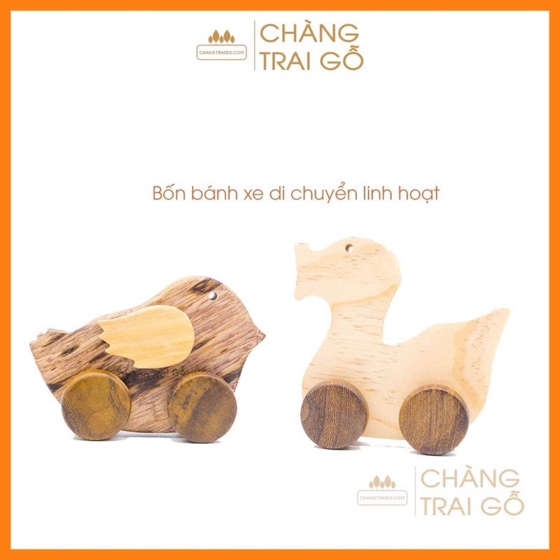 Bộ Gà Vịt đồ chơi bằng gỗ tự nhiên,di chuyển bằng 4 bánh,bo cạnh & mài mịn, An toàn cho trẻ 6 tháng 5 tuổi-Chàng Trai Gỗ