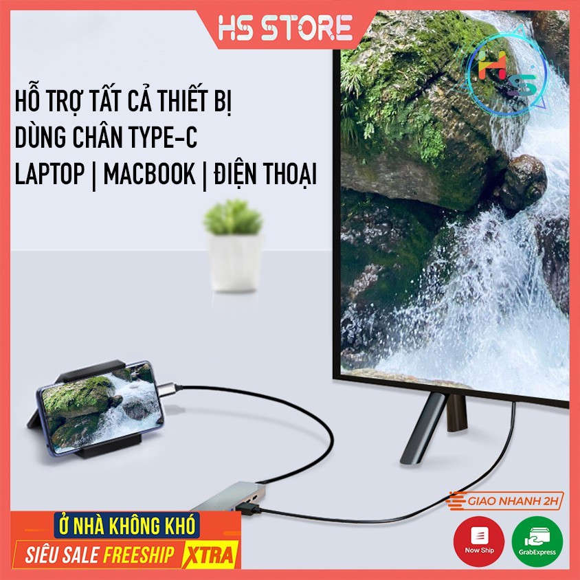 Hub chuyển đổi TypeC 8in1 Macbook Đa năng sang USB 3.0 OTG - HDMI - LAN - Cổng chuyển Type-C cho Điện thoại - Máy tính